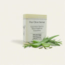 Handmade olive oil soap with aloe vera and herbs, soothing and natural care.