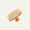 Bathbrush with massage pins and wooden grip