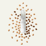 White bottle with a pump dispenser with theOliveSense luxurious handmade cleansing foam combining extra virgin olive oil, Argan oil and silk proteins.