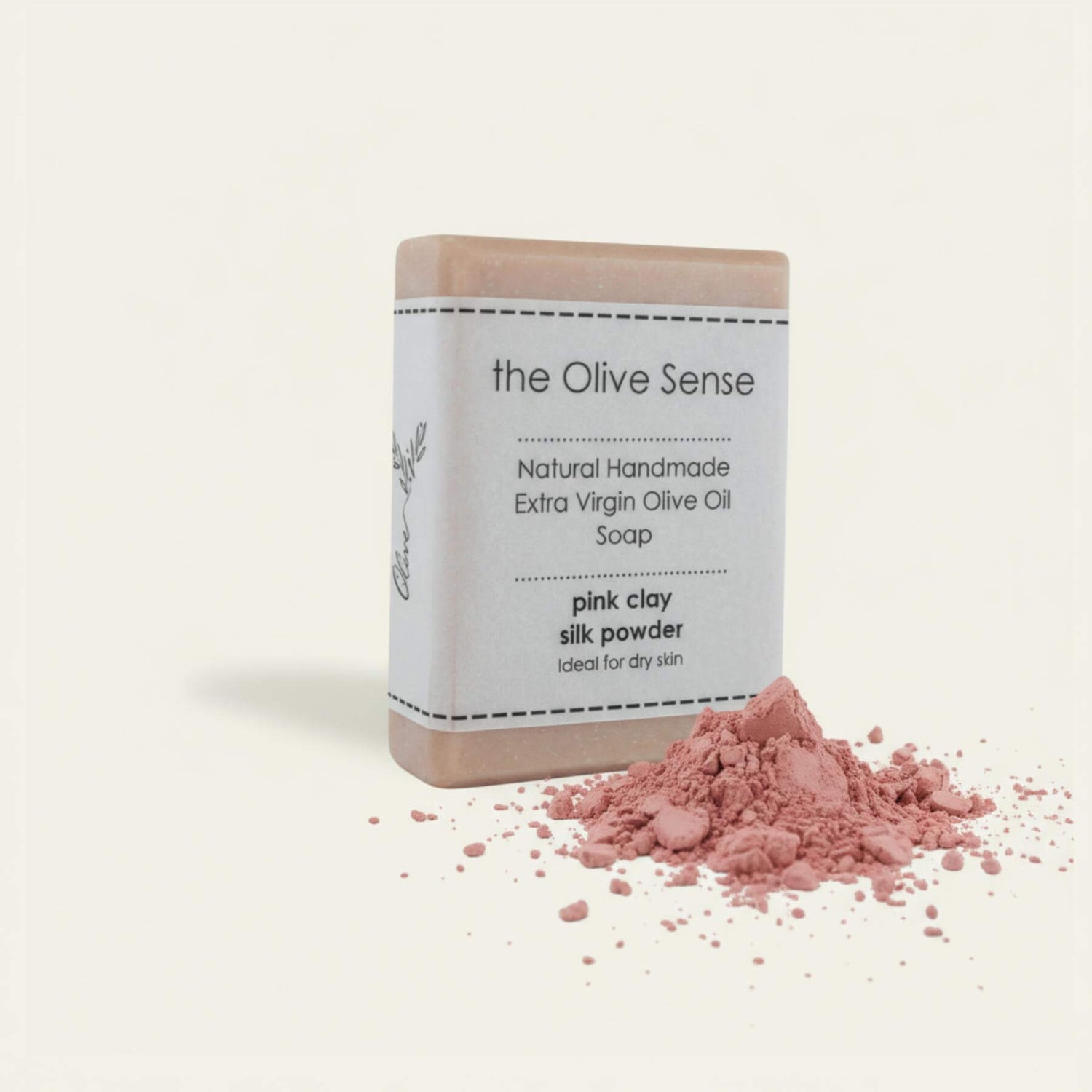 Handmade olive oil soap with pink clay and silk, soothing and brightening with pink front 