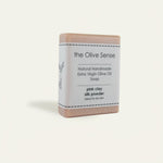 Handmade olive oil soap with pink clay and silk, soothing and brightening 