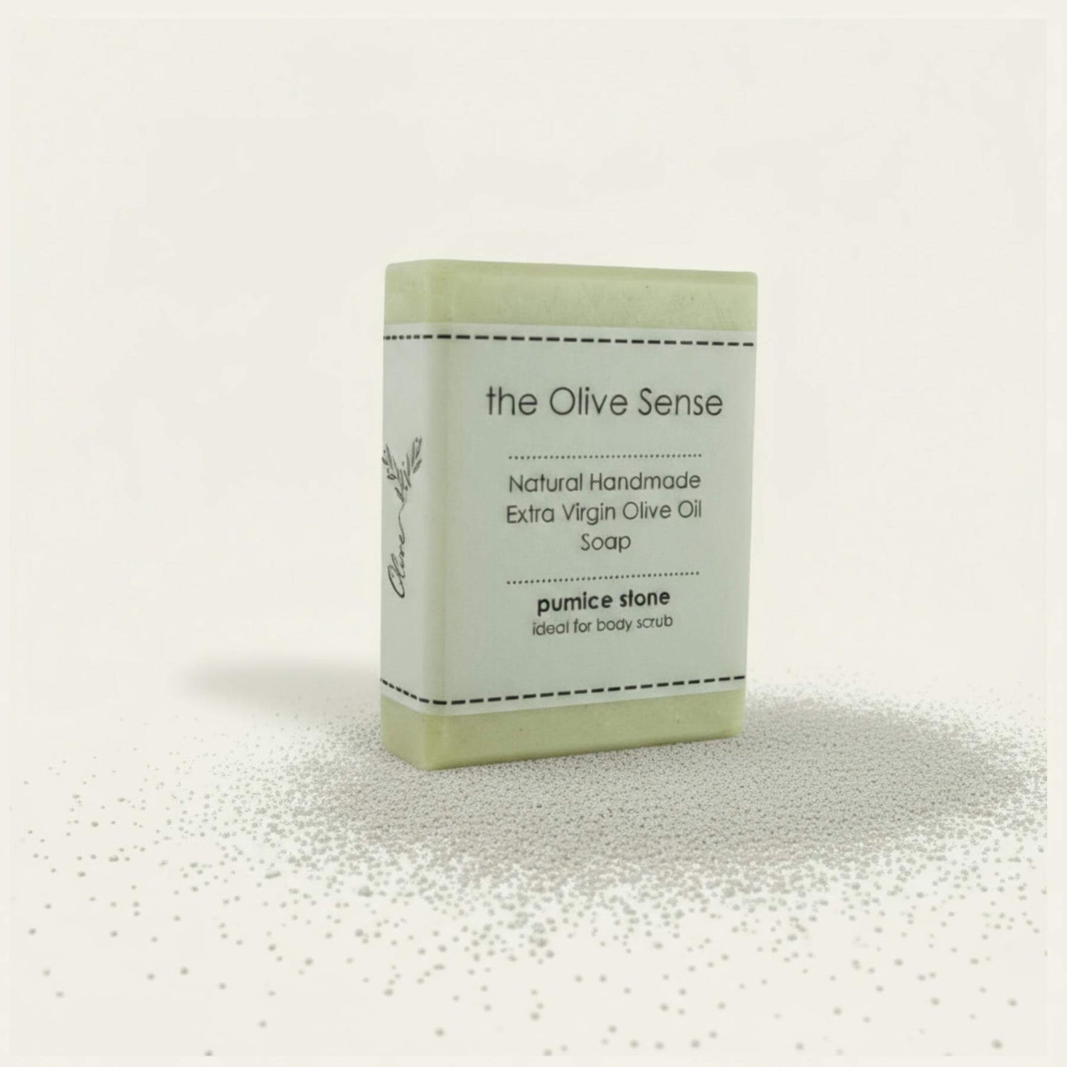 Handmade olive oil soap with pumice stone, exfoliating and refreshing.