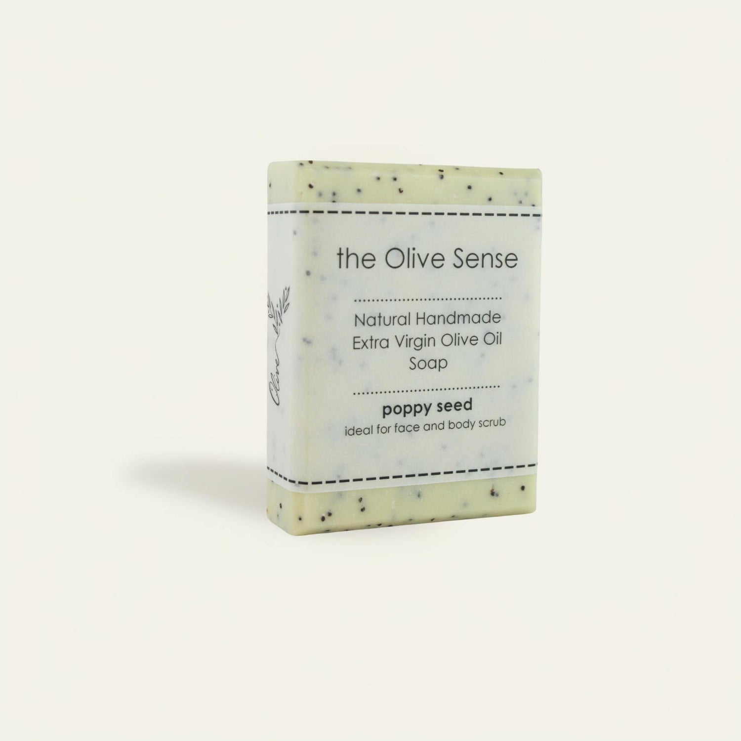 Handmade olive oil soap with poppy seeds, gentle exfoliation, limited production by theOliveSense