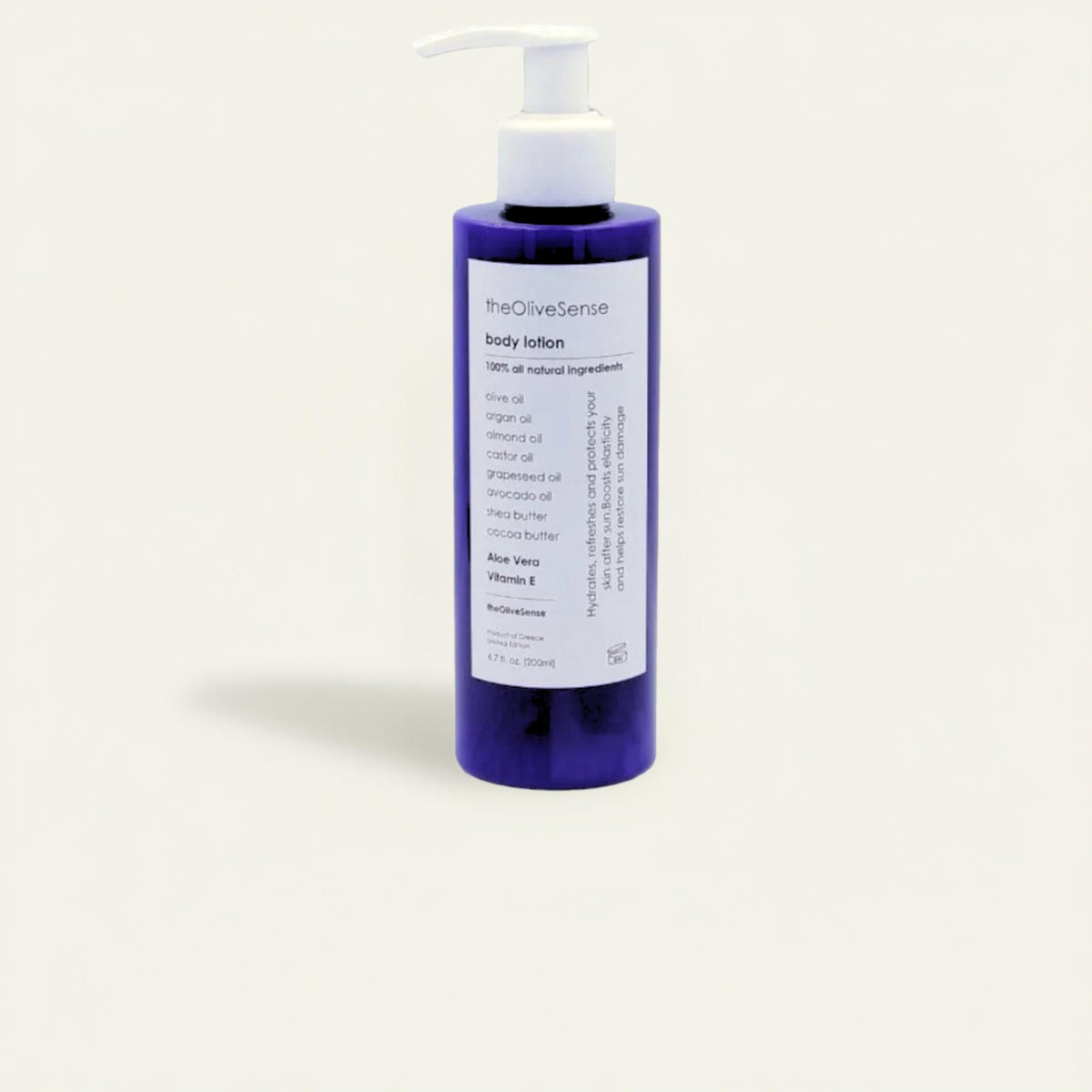 Body Lotion theOliveSense rich in vegetable oils and butter,combined with aloe vera and a high percentage of Vitamin E with a wonderful rerfume