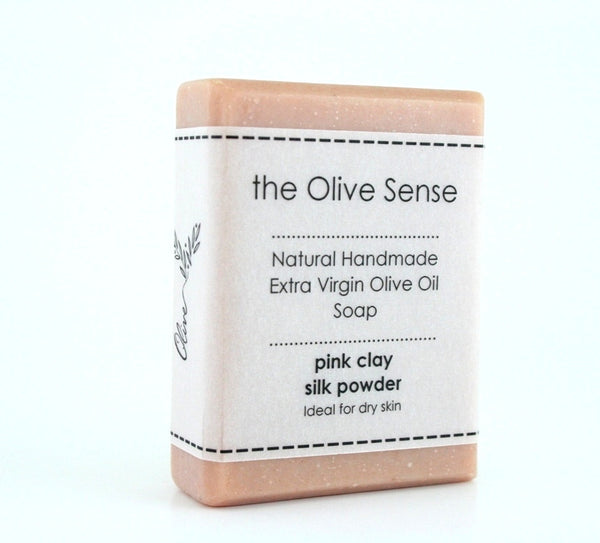Hand made Olive Oil soap with Pink Clay & Silk 50g